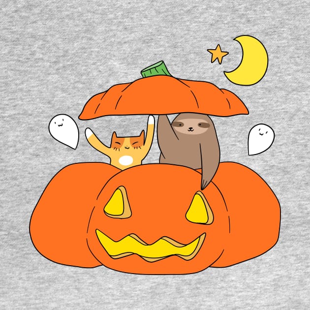 Tabby Cat Sloth and Pumpkin by saradaboru